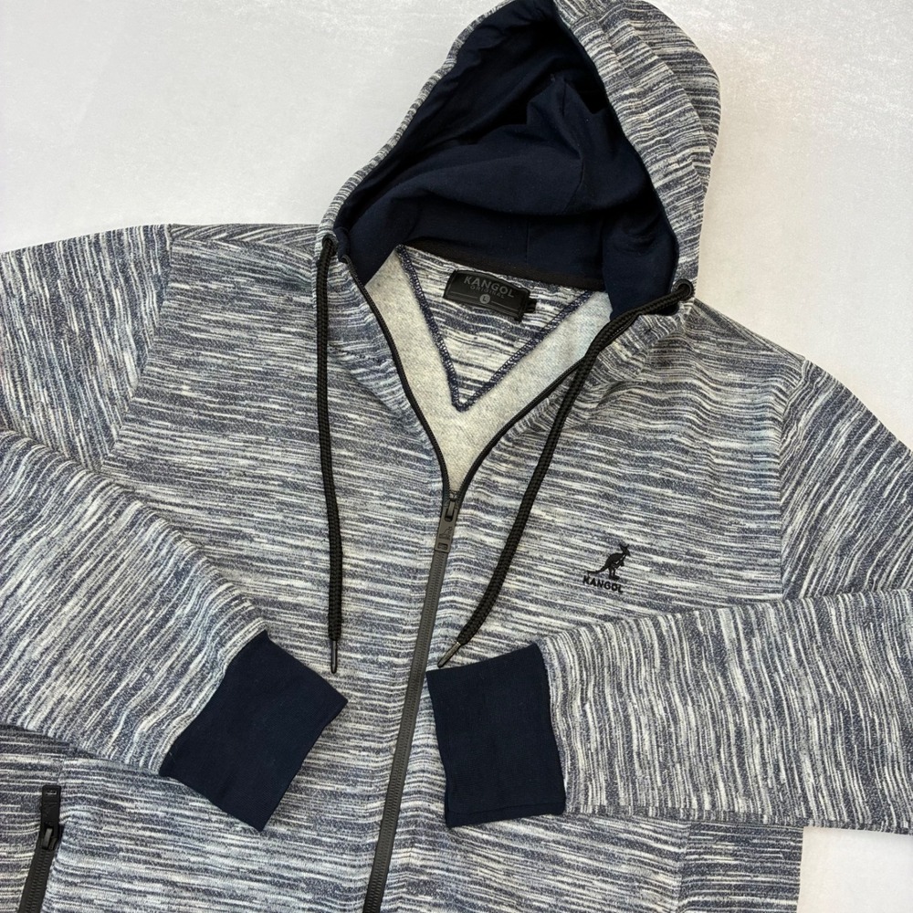 Kangol Full Zip Hoodie Mens Large Navy White Space‎ Dye Marled Fleece K606565C